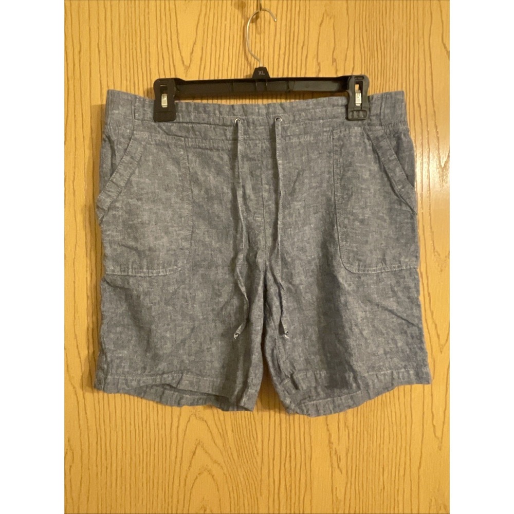 Women's Talbots Shorts Elastic Waist Pockets Linen Blend Size 10 Blue‎